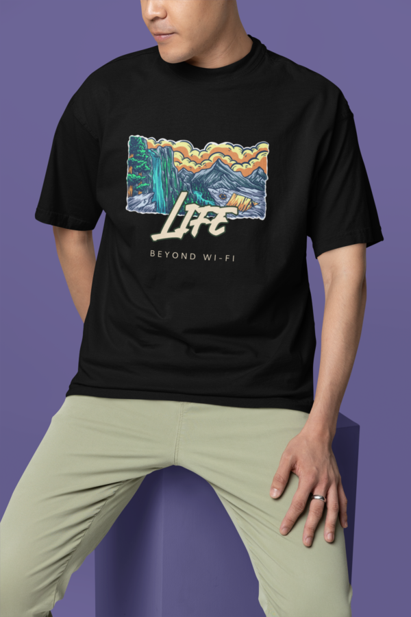 mockup-featuring-a-man-wearing-an-oversized-round-neck-tee-in-a-studio-m38923 (1) Life Beyond WiFi Oversized T-Shirt | Unisex Digital Detox Streetwear Tee