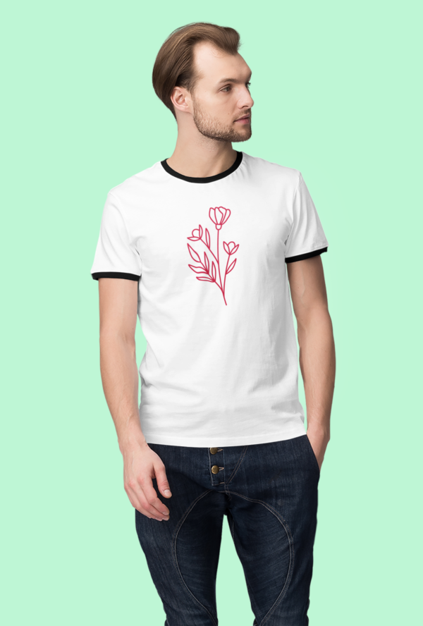 ringer-t-shirt-mockup-of-a-serious-man-at-a-studio-4381-el1 Flower Ringer T-Shirt | Unisex 100% Cotton 180 GSM | Multicolor