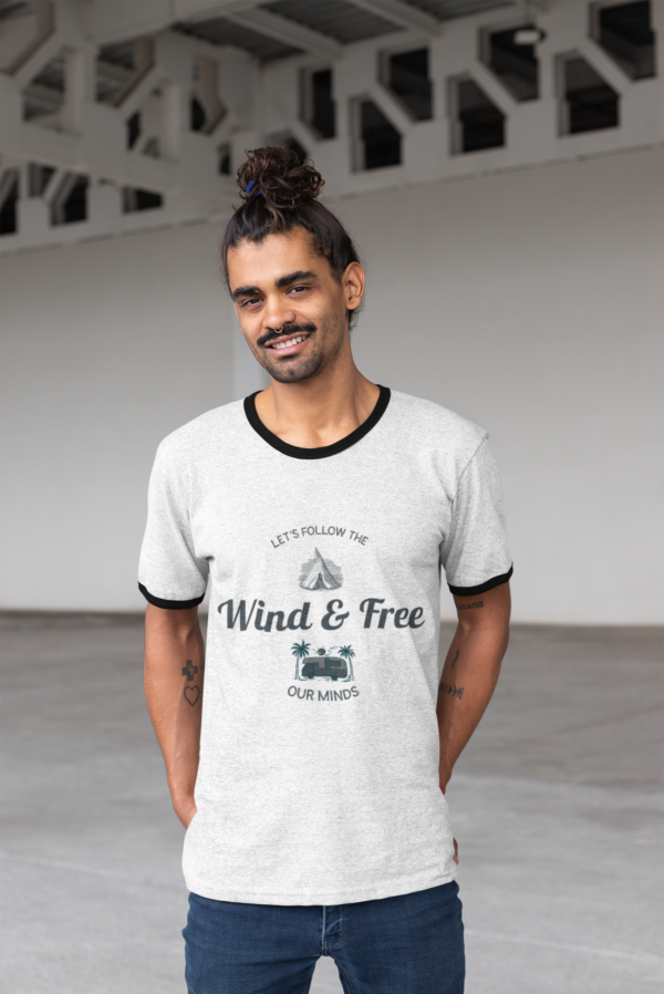 ringer-tee-mockup-featuring-a-smiling-man-with-a-hair-bun-and-a-nose-ring-27925 Camping Graphic Ringer T Shirt Unisex 180 GSM Cotton Outdoor Tee by Goprintee